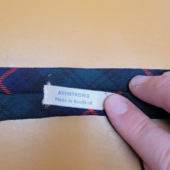 Kinloch Anderson Armstrong Tartan Plaid Wool Tie Made in Scotland Blue Green - Picture 5 of 6